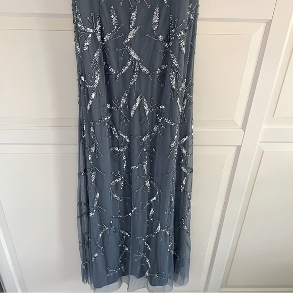 New! Aidan Mattox Blue Embellished Off-the-Shoulder Halter Gown 26753 - Picture 7 of 16